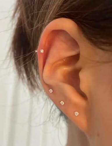 20G 18G 16G Push in Theadless Nose Rings Studs Hypoallergenic Lip Labret Jewelry Flat Back Nose Stud Stainless Steel Cartilage Helix Tragus Earrings for Women Men 6mm 7mm 8mm Bars Diamond 3mm - color: A:16G-Push in-Bar 6mm