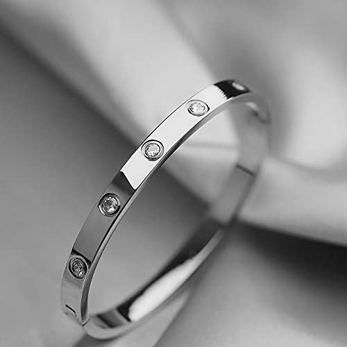 VQYSKO Love Friendship Bracelet Bangle Gold Rose Gold Silver with Cubic Zirconia Stones Stainless Steel Hinged Jewelry with Crystal Oval Bracelet Birthday Present for Her Women Teen Girls - style: 6.3 Inch-Oval-Silver
