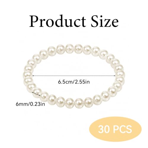 30 PCS Pearl Bracelets for Women, Stretch Bridesmaid Faux Pearl Beaded Bracelets Set, Bulk Wedding Bridal Party Favor Jewelry Gifts(White) - color: 30 Beige