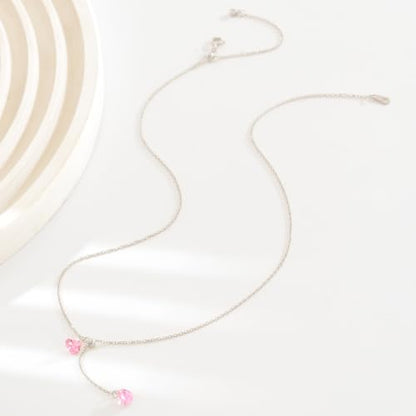 925 Sterling Silver Dainty Cubic Zirconia Lariat Heart Necklace for Women | 14k Gold Plated Cute Pink Crystal Love Heart Pendant Necklaces Adjustable Diamond Y Shaped Drop Chain Necklace Jewelry Gift - color: Silver