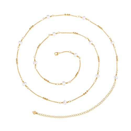 Adjustable 18k Gold Plated Waist Chain, Beach Bikini Body Chain, Handmade Boho Belly Chain - color: F. pearl-baroque
