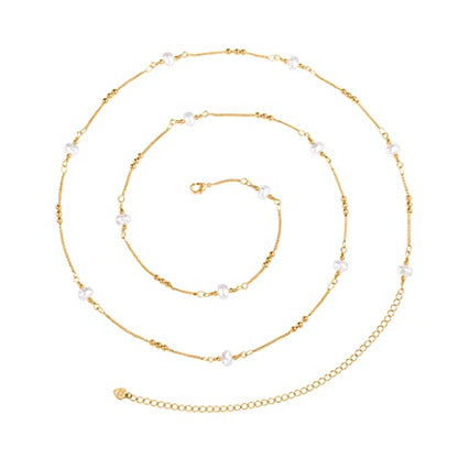 Adjustable 18k Gold Plated Waist Chain, Beach Bikini Body Chain, Handmade Boho Belly Chain - color: F. pearl-baroque