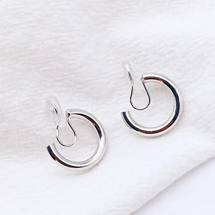 Clip On Hoop Earrings for Women Not Pierced Gold Silver Large Chnky Square Twisted Comfortable Coil Hoop Clip On Earrings - color: 20mm Hoop Silver