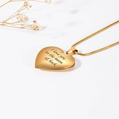 Farfume Personalized Photo Necklace for Women/Men, Memorial Jewelry Gifts | Holds 2 Pictures Pendant, Custom Engraved Text, Beautiful Locket for Girls, Durable Stainless Steel, Mothers Day Gifts - color: Heart Locket Gold