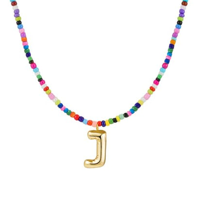 Colorful Initial Necklaces Gifts for Girls Kids Teens, 6-18 Year Old Girl Birthday Gift Teen Girl Gifts Trendy Stuff Gold Bubble Letter Pendent Necklace Jewelry - style: J