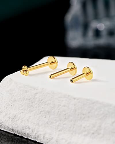 Cocharm G23 Titanium 16g Helix Cartilage Earrings Threadless 6mm, 8mm, 10mm Cluster Ear Studs Tragus Conch Piercing 16 Gauge Surgical Steel Medusa Stud - color: Gold