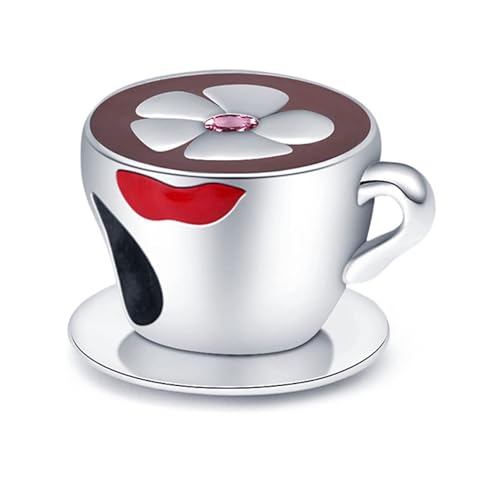 Flower Crab Orca Birthday Athlete Family Tree Safety Chain Cat Dog Bead Pendant 925 Sterling Silver Dangle Compatible With Pandora Moments Charm Bracelet - style: Coffee Espresso Capuccino Flower Drink Lipstick Love