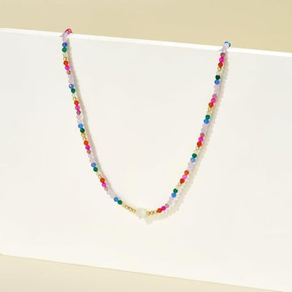 KissYan Beaded Choker Necklace for Women, Colorful Natural Gemstones Pearl Choker 14K Gold Plated Pendant Healing Crystal Necklace Handmade Stone Jewelry Gift | 14K Gold Plated Pendant Necklaces, Natural Gemstones Pearl Choker, Healing Crystal Chain, Hand