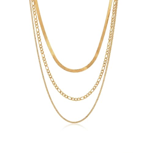 Layered Gold Necklaces for Women14K Gold Planted Non Tarnish | Cuban, Herringbone,Figaro,Paperclip Chain Layering Stack Choker Necklace , Trendy Jewelry Gift for Women - color: F