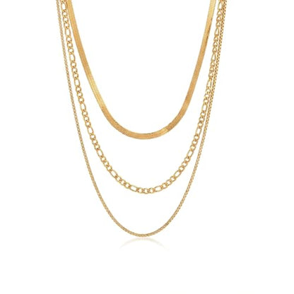 Layered Gold Necklaces for Women14K Gold Planted Non Tarnish | Cuban, Herringbone,Figaro,Paperclip Chain Layering Stack Choker Necklace , Trendy Jewelry Gift for Women - color: F