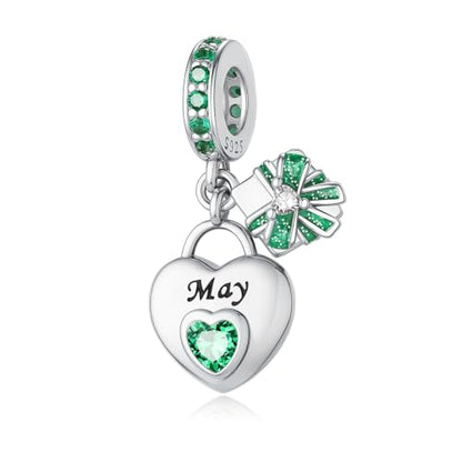 925 Sterling Silver Birthstone Bracelet Charm - Unique Heart Shaped Design, Fits most Europe Pandora Bracelets and Necklaces, women's DIY holiday Gifts - style: E-May