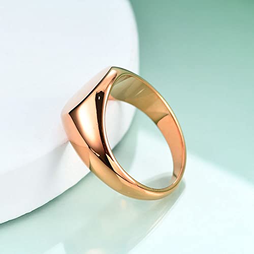 MYNENEY Stainless Steel Round Shape Classical Simple Plain Wedding Engagement Statement Pinky Band Signet Rings for Men Women Size 4-15 - color: Rose Gold