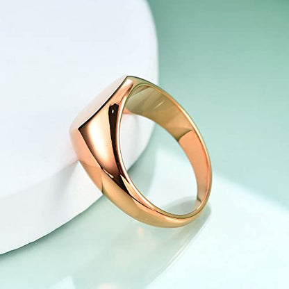 MYNENEY Stainless Steel Round Shape Classical Simple Plain Wedding Engagement Statement Pinky Band Signet Rings for Men Women Size 4-15 - color: Rose Gold