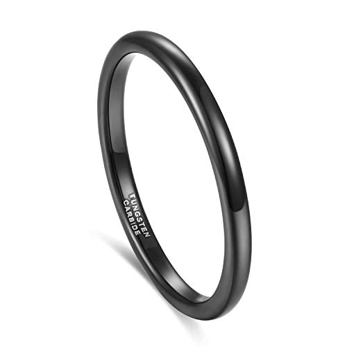TRUMIUM 2mm 4mm 6mm 8mm Black Tungsten Ring for Men Women Wedding Band Domed High Polish Comfort Fit 4-15 - color: 2mm Black