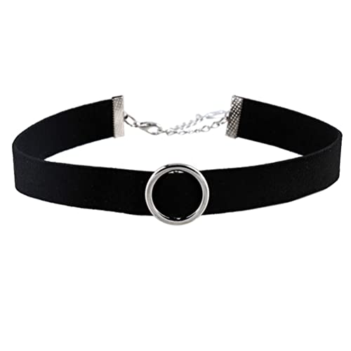 PAURO Women's Black Velvet Ribbon Choker Necklace for with Gold/Silver O | Stainless Steel,Classic Charm Jewelry - color: Circle 01-Silver