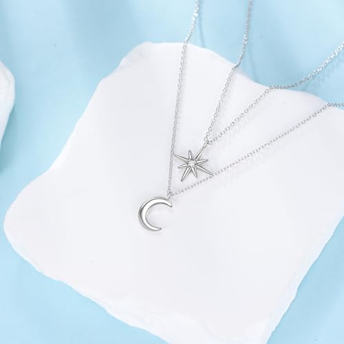 LUHE Star Moon Necklace for Women Sterling Silver Moon Pendant Necklace Star Jewelry Gifts for Women - style: star moon 3