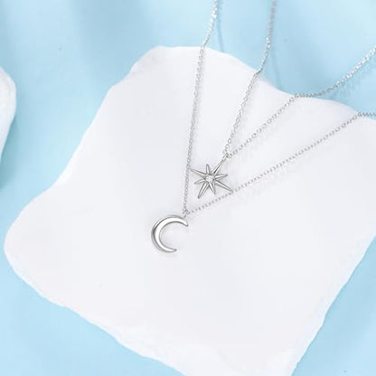 LUHE Star Moon Necklace for Women Sterling Silver Moon Pendant Necklace Star Jewelry Gifts for Women - style: star moon 3