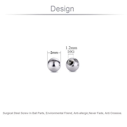 Threaded 316L Steel Replacement Balls Piercing Parts for Body Jewelry 14G 16G Barbell - style: 10pcs 16G 3mm