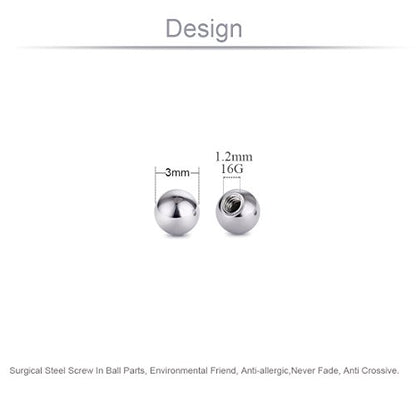 Threaded 316L Steel Replacement Balls Piercing Parts for Body Jewelry 14G 16G Barbell - style: 10pcs 16G 3mm