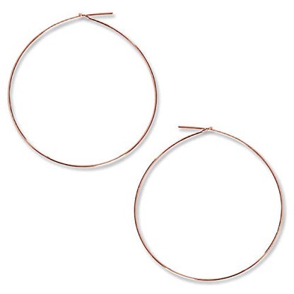 Thin Hoop Earrings for Women - Lightweight Wire Threader Loop Drop Dangles | Plated in 18K Gold or 925 Sterling Silver, Hypoallergenic and Safe for Sensitive Ears - color: 18K Rose Gold Plated - 2" inch