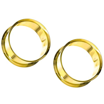 Pierced Owl PVD Coated 316L Stainless Steel Double Flared Tunnels, Sold as a Pair - color: Gold Tone, size: 4mm (6GA)