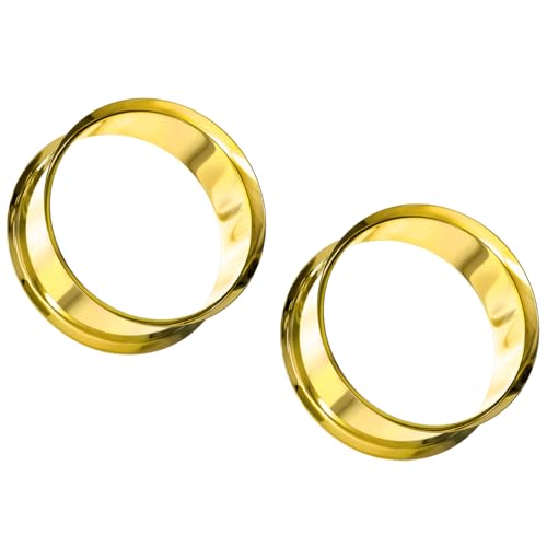 Pierced Owl PVD Coated 316L Stainless Steel Double Flared Tunnels, Sold as a Pair - color: Gold Tone, size: 4mm (6GA)