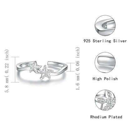 Sariel 925 Sterling Silver Toe Rings for Women Boho Adjustable Mid Finger Rings Summer Vacation Ocean Beach - color: Starfish