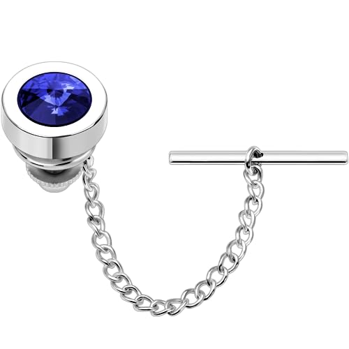 HAWSON Mens Tie Tack with Chain Round Crystal Wedding Business Accessories - color: Silver + Shapprie
