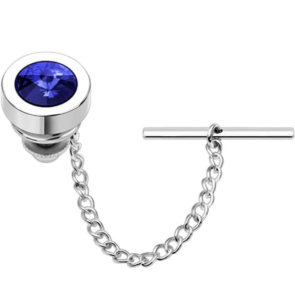 HAWSON Mens Tie Tack with Chain Round Crystal Wedding Business Accessories - color: Silver + Shapprie