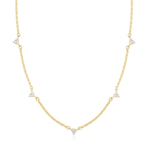 Dainty Silver Gold Necklaces for Women Cute Station Choker Simulated Diamond Necklace Simple Layering CZ Necklace Trendy Jewelry Gifts - color: Gold, style: 5pcs Flower-Shaped CZ