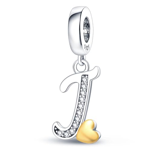 HappyStar Sterling Silver Letter Charms for Bracelets Alphabet Initial Dangle Charms Bead fit Pandora Bracelets Jewelry Gifts for Women - color: Letter charms J