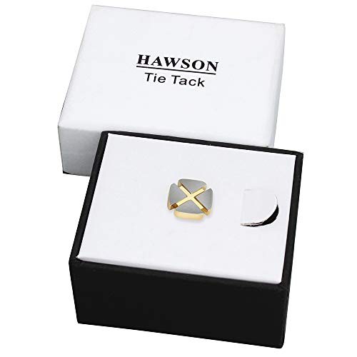HAWSON Mini Tie Pin for Men, Tie Tack with Chain for Men's Necktie, Tie Tack Gift Set for Wedding, Party, Meeting - color: Gold + Brushed Silver