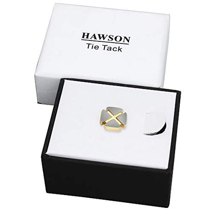 HAWSON Mini Tie Pin for Men, Tie Tack with Chain for Men's Necktie, Tie Tack Gift Set for Wedding, Party, Meeting - color: Gold + Brushed Silver