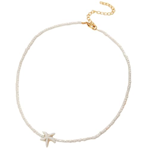 Seed Bead Choker Necklace for Women Bohemian Tiny Beads Choker Colorful Rice Bead Starfish Choker Summer Surfer Beach Necklace Jewelry Gift - color: H-White Starfish