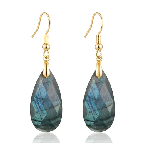 SELOVO Teardrop Fishhook Dangle Drop Earrings for Women Crystal Earring - color: Grayish blue-Gold Color Hook