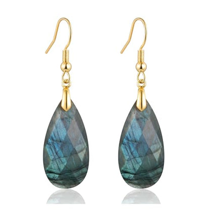 SELOVO Teardrop Fishhook Dangle Drop Earrings for Women Crystal Earring - color: Grayish blue-Gold Color Hook