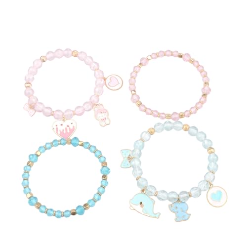 Cute Cartoon Charm Beaded Stretch Bracelet Set, Crystal Beads with Enamel Animal Charms - color: color-3