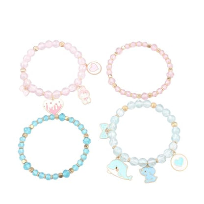 Cute Cartoon Charm Beaded Stretch Bracelet Set, Crystal Beads with Enamel Animal Charms - color: color-3