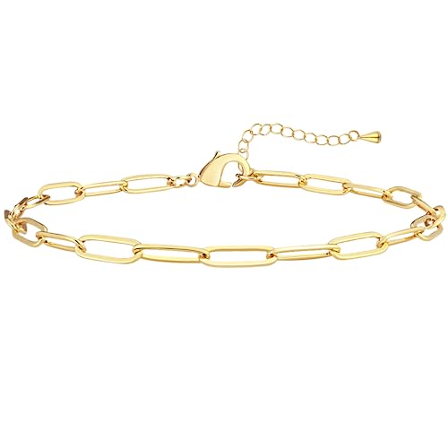 Extra Large Anklets for Women Waterproof, 14K Gold Plated Stack Anklets for Women Plus Size, 10"+2" Non Tarnish Large Ankle Bracelets for Women, Summer Big Ankles Set, Beach Bikini Vacation Jewelry - color: Plus Gold-Paperclip, size: Lengh:10"+2"