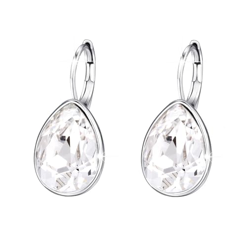 Xuping Jewelry Huggies Crystal Teardrop Earrings for Women Clear Crystals Leverback Silver Earring Fashion Party Jewelry Gifts - color: White