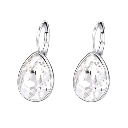 Xuping Jewelry Huggies Crystal Teardrop Earrings for Women Clear Crystals Leverback Silver Earring Fashion Party Jewelry Gifts - color: White