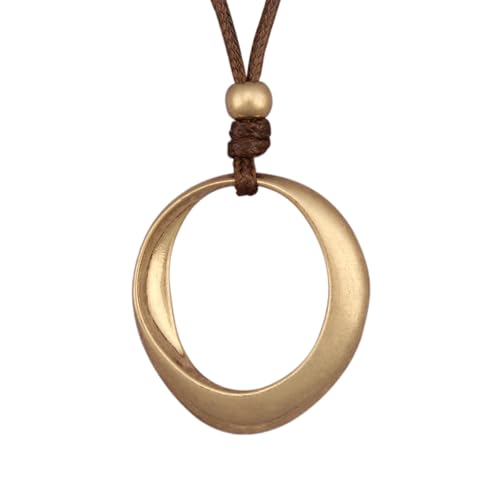 Jeilwiy Chunky Necklaces for Women Leather Cord Necklace with Pendant Boho Long Sweater Necklace Vintage Jewelry - style: Boho O Ring Necklace-Gold