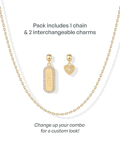 PAVOI 14K Gold Plated Dainty Necklace with Removable Charms Set for Women | 2 and 3-Pack Small Motif & Mantra Pendants, Adjustable Chain Gold Charm Necklace, Cute Jewelry Gifts - style: Love Pack