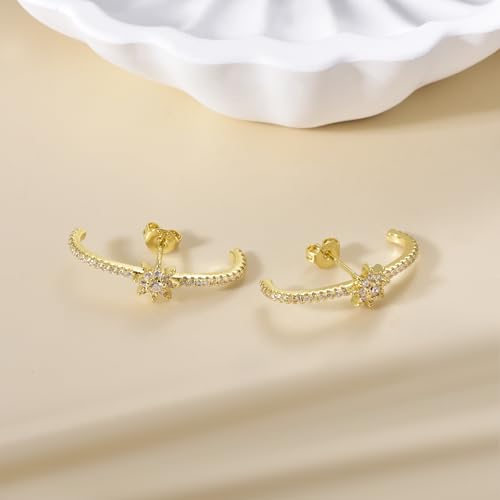 CZ Suspender Cuff Stud Earrings Wrap Earlobe Silver Post Cubic Zirconia Minimalist Jewelry for Women - color: Gold Star CZ