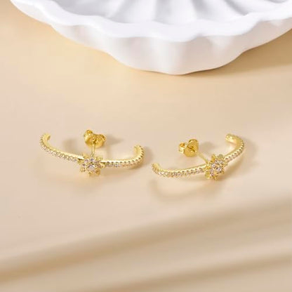 CZ Suspender Cuff Stud Earrings Wrap Earlobe Silver Post Cubic Zirconia Minimalist Jewelry for Women - color: Gold Star CZ