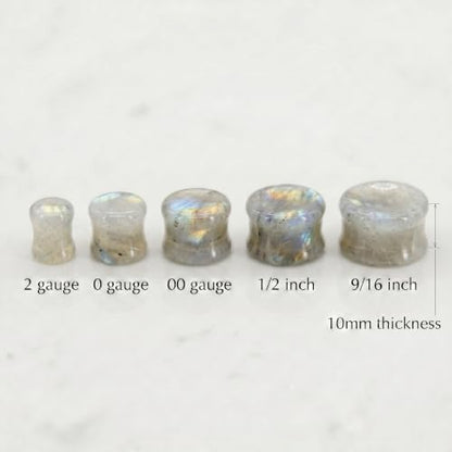 Pair of White Labradorite Stone Saddle Plug Double Flare Ear Lobe Plugs E604A - size: 1/2 Inch (12mm)