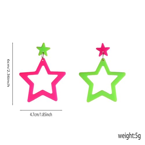 Colorful 80s 90s Neon Star Earrings for Women Retro Glow Party Costume 80s 90s Acrylic Dangle Earrings Outfit - style: Exchange Green and Hot Pink