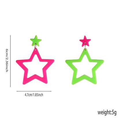 Colorful 80s 90s Neon Star Earrings for Women Retro Glow Party Costume 80s 90s Acrylic Dangle Earrings Outfit - style: Exchange Green and Hot Pink