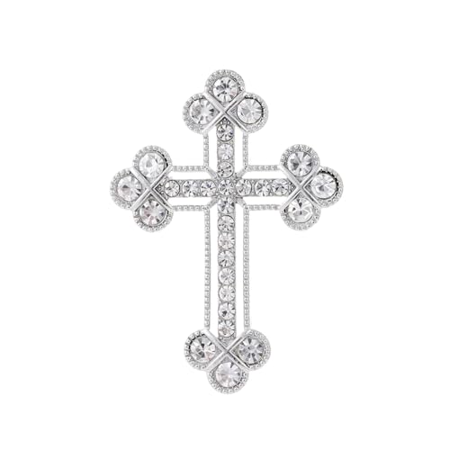 Sparkle Crystal Holy Cross Brooch for Women Men Sparkle Dainty Rhinestones Cross Lapel Pin Men's Tie Pins Christian Religious Faith Cubic Zirconia Wedding Brooches Suit Clothing Accessories Jewelry
