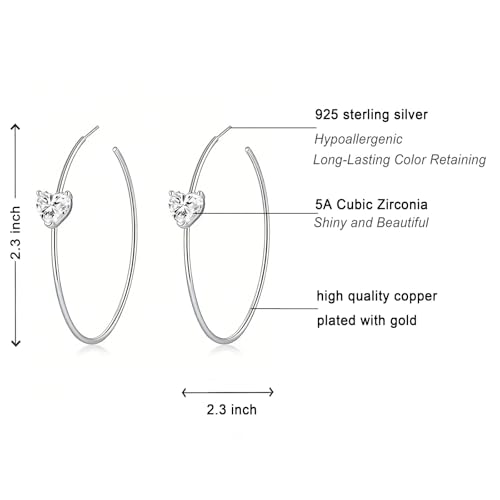 OwMell Large Hoop Earrings for Women 925 Sterling Silver Post 14K Gold Plated Big Hoops Earrings Trendy Pearl Cubic Zirconia Hoop Earrings - color: Clear Silver